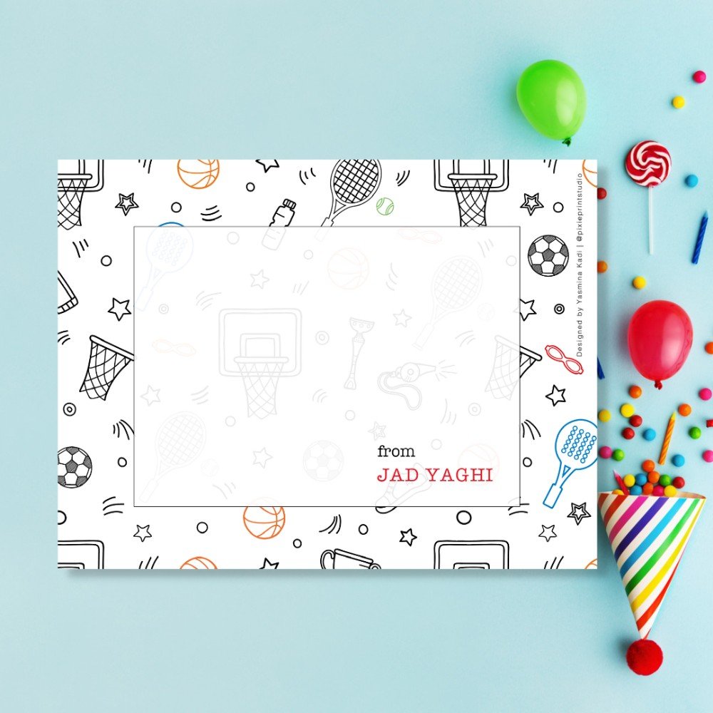 Customizable Kids 
Note Cards: Sports