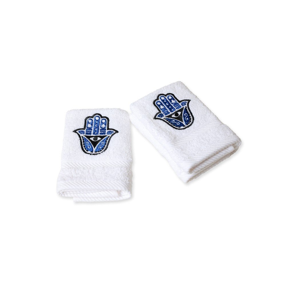 Set of 3 Dark Blue Kaf Fatima Embroidered Towels