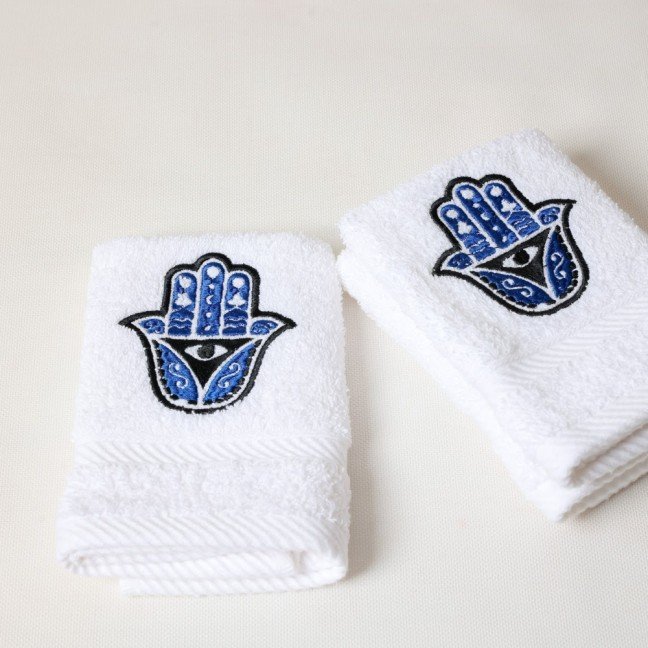 Set of 3 Dark Blue Kaf Fatima Embroidered Towels