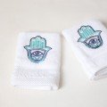 Set of 3 Light Blue Kaf Fatima Embroidered Towels