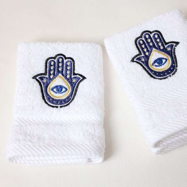 Set of 3 Navy Kaf Fatima Embroidered Towels