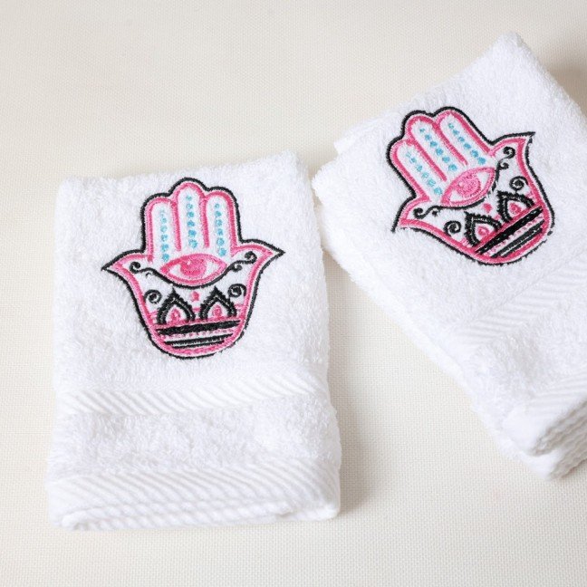 Set of 3 Pink Kaf Fatima Embroidered Towels