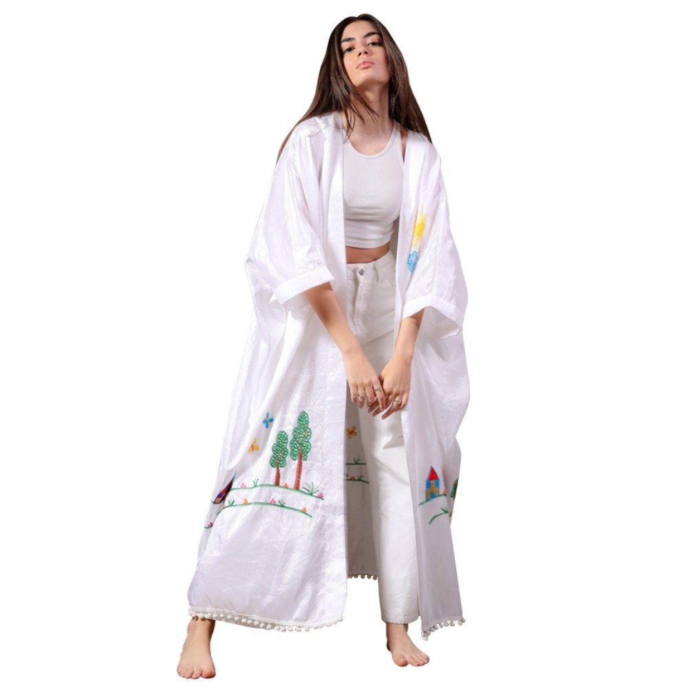 Byblos II: White 
Long Linen Abaya