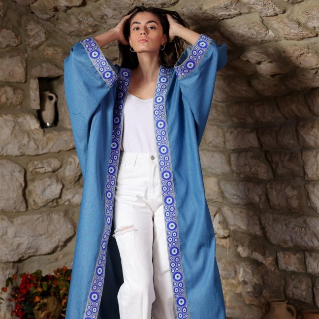 Ankara: Blue Cotton 
Denim Long Abaya