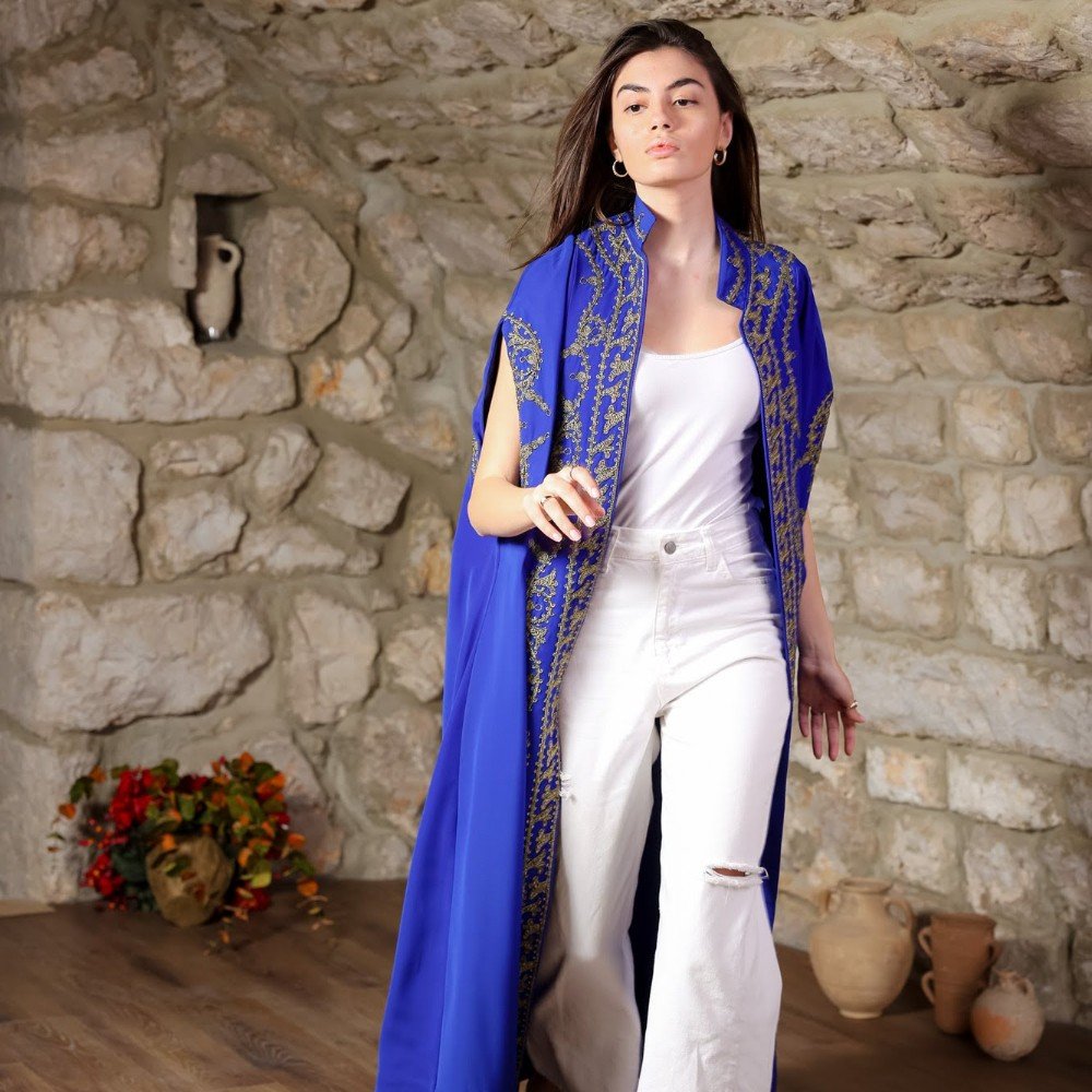 Fes: Blue Long 
Crepe Abaya