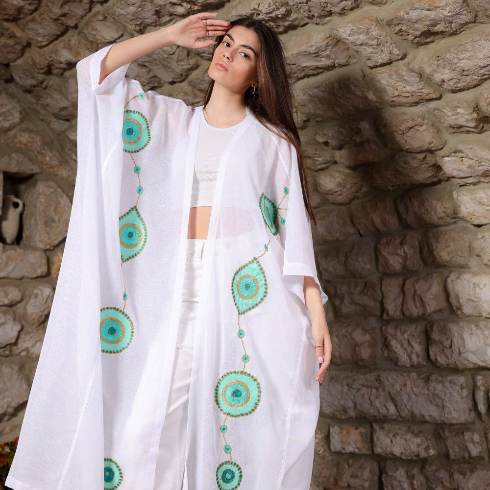 Hermel: White 
Long Linen Abaya