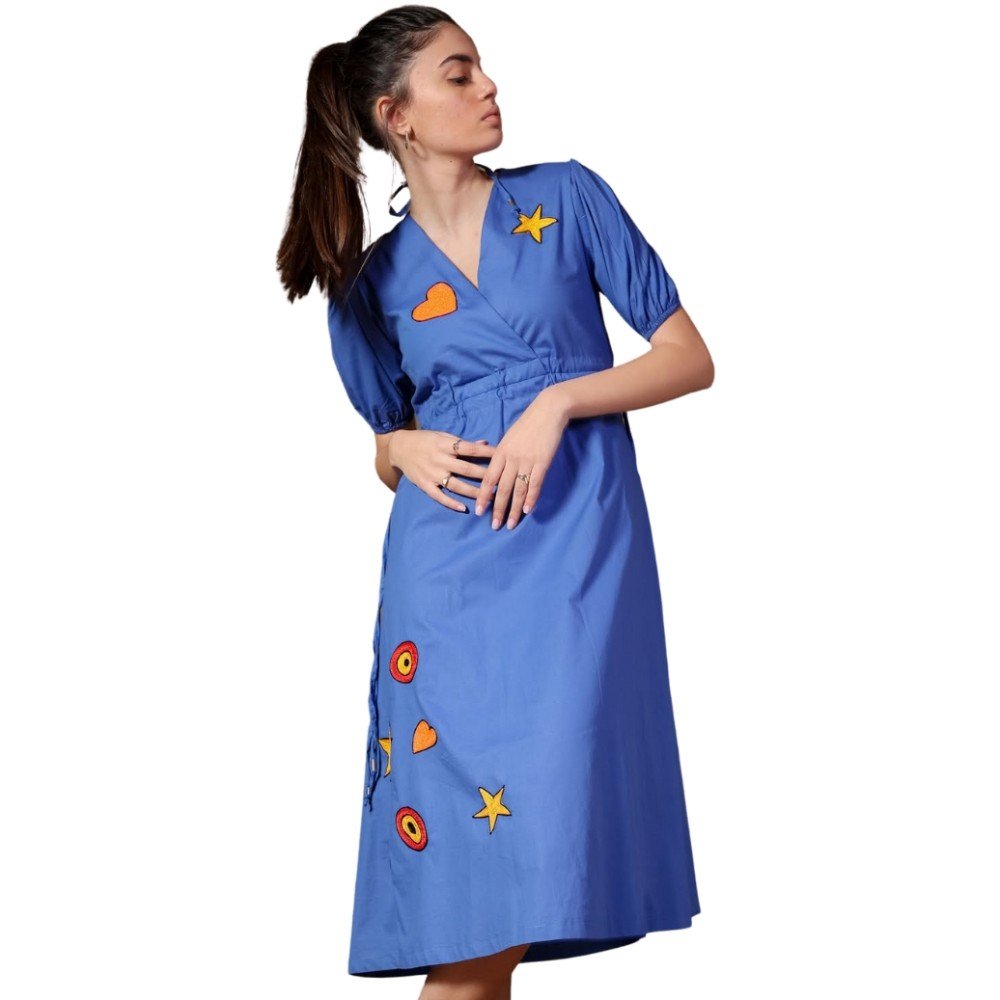 Ghaziyeh: Embroidered 
Blue Cotton Dress