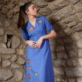 Ghaziyeh: Embroidered 
Blue Cotton Dress