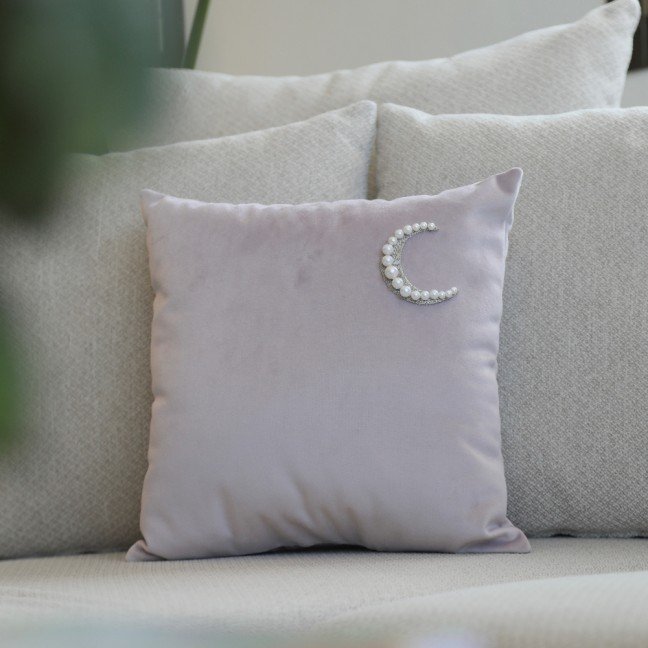Lilac Velvet Cushion with Crescent Motif
