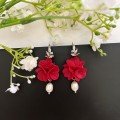 Red Flower 
Clay Earrings