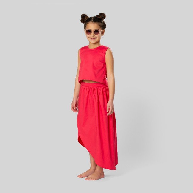 Coral Aura Kids Set: Cropped 
Top & Asymmetric Skirt