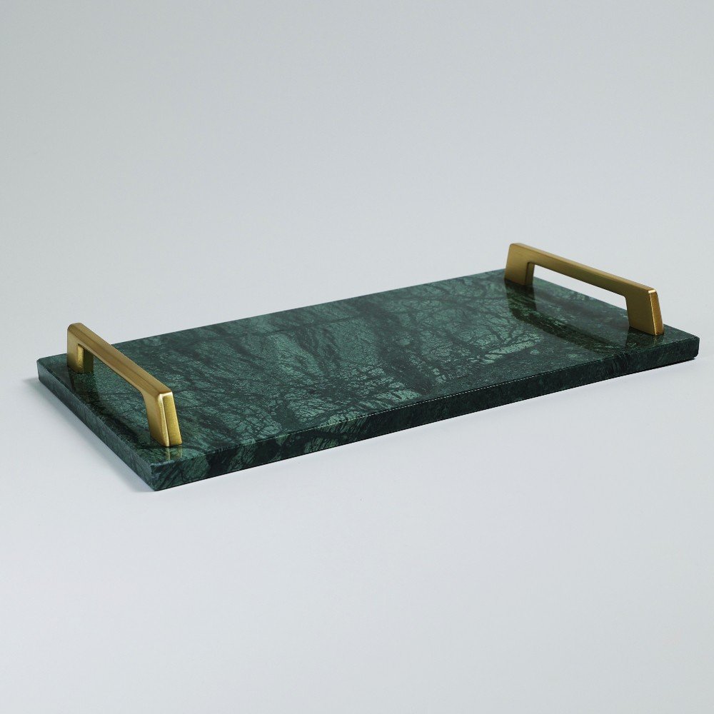 Verde Guatemala marble board with brass handles
