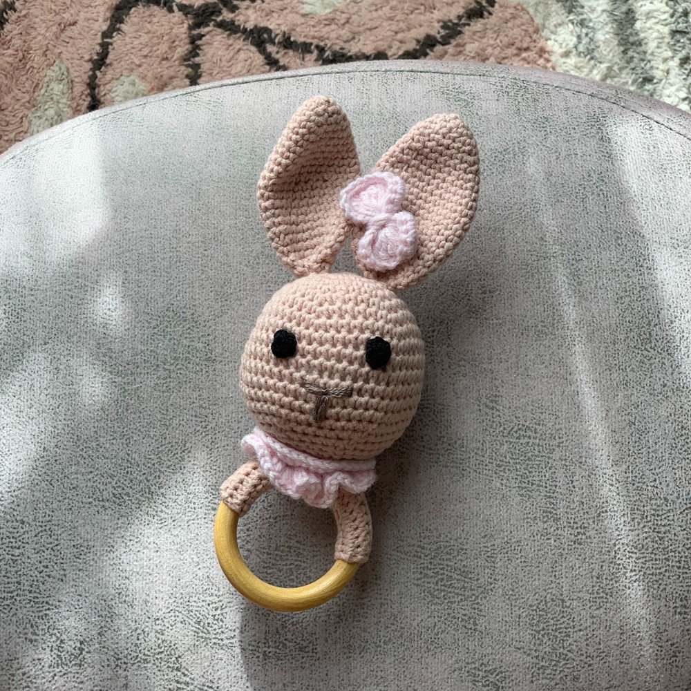 Beige Bunny 
Crochet Baby Rattle