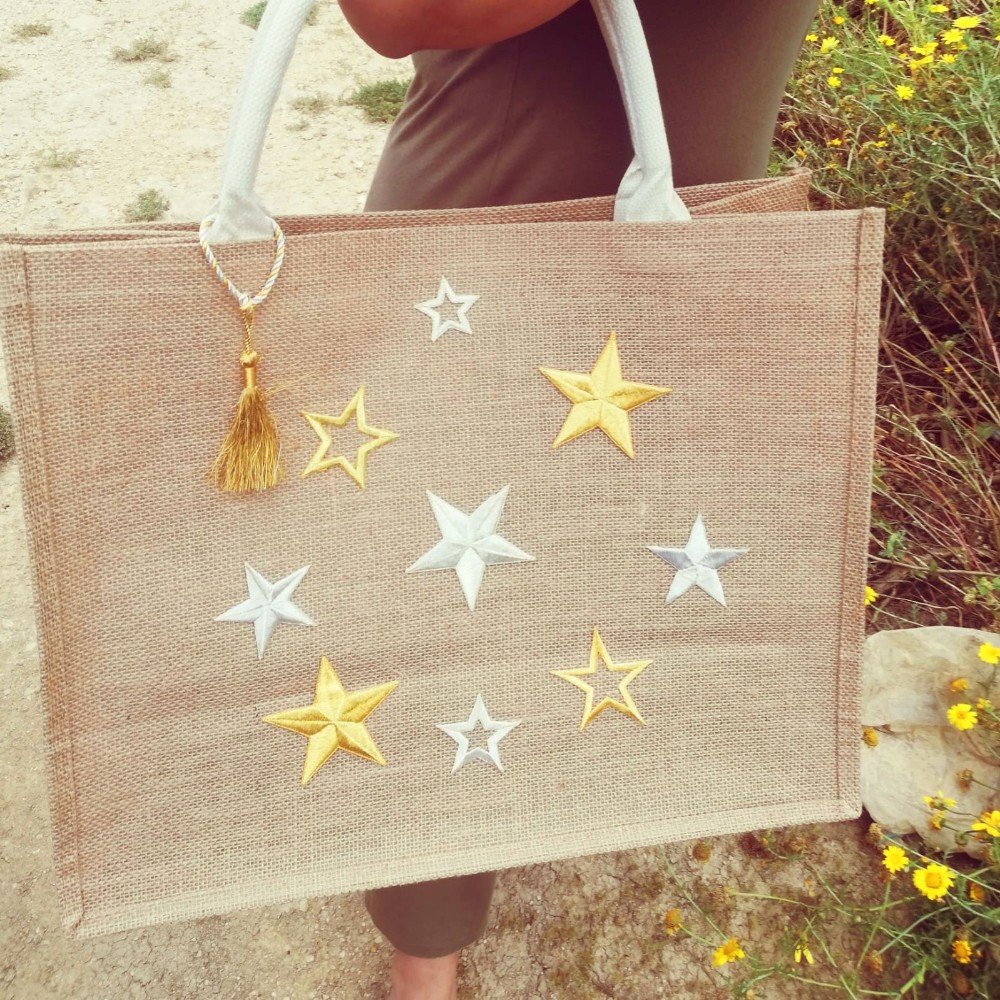 Gold & Silver Embroidered 
Stars Beach Bag