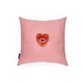 Embroidered pink canvas red heart cushion
