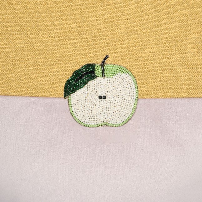 Embroidered bi-colored canvas & velvet apple cushion