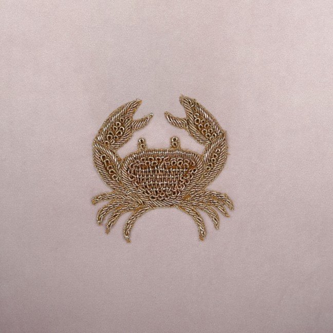 Embroidered dusky lilac velvet crab cushion