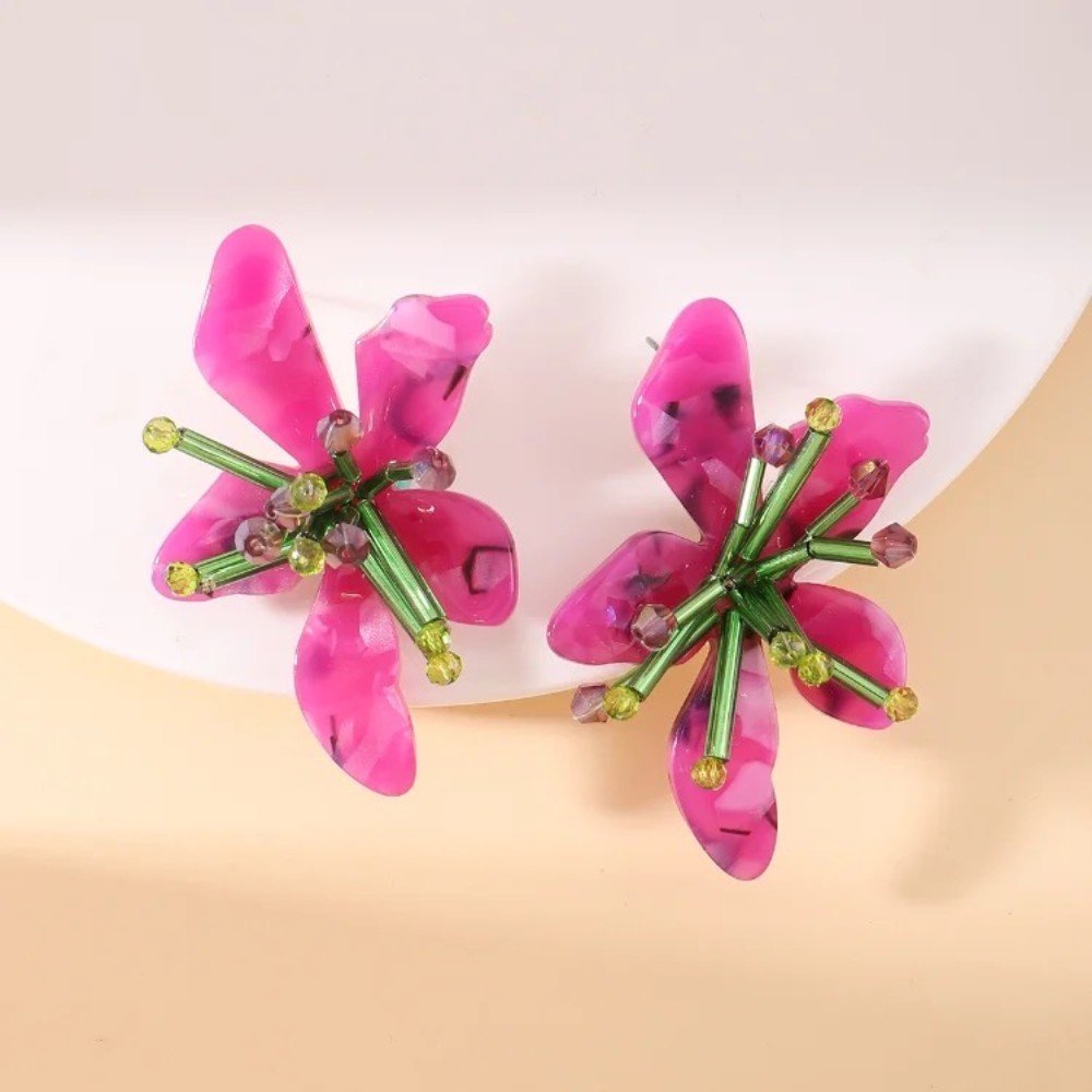 Purple Flower Earrings 
and Ring Matching Set