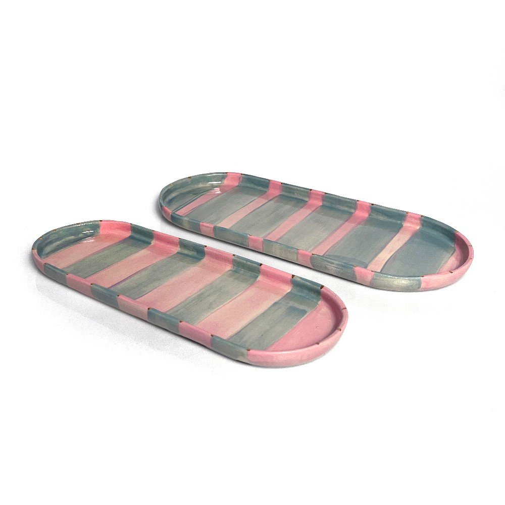Set of 2 Pink & Teal 
Ceramic Platters