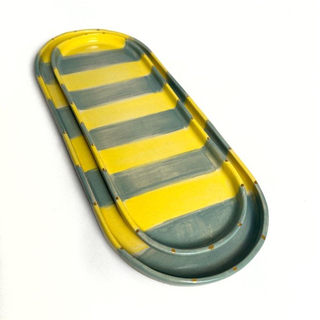 Set of 2 Yellow & Teal 
Ceramic Platters