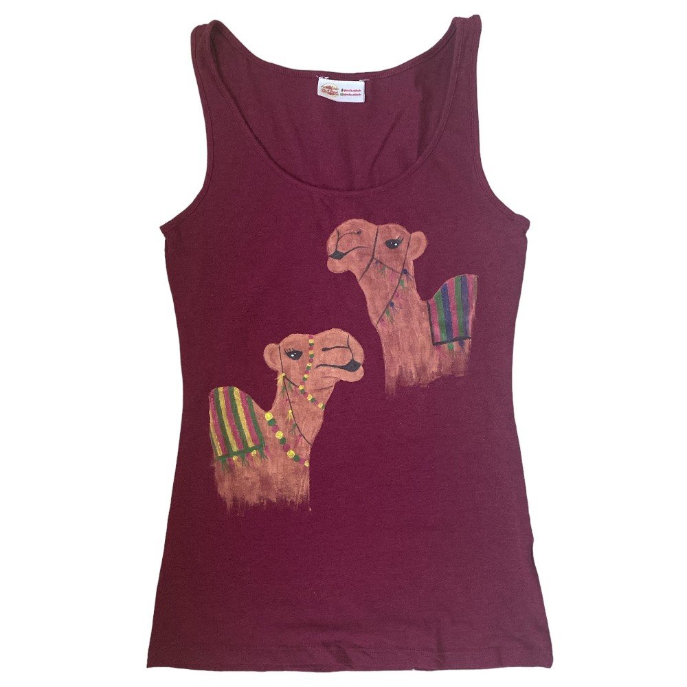 Hand-painted Burgundy 
Camel Tank Top