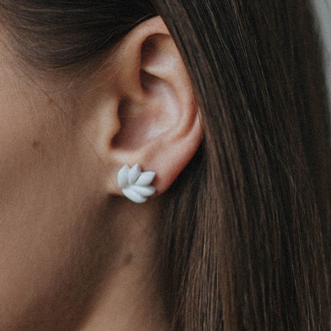 White Leaf 
Clay Earrings