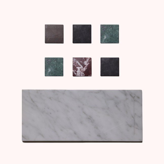 Carrara Marble Board with 6 mixed dark Coasters