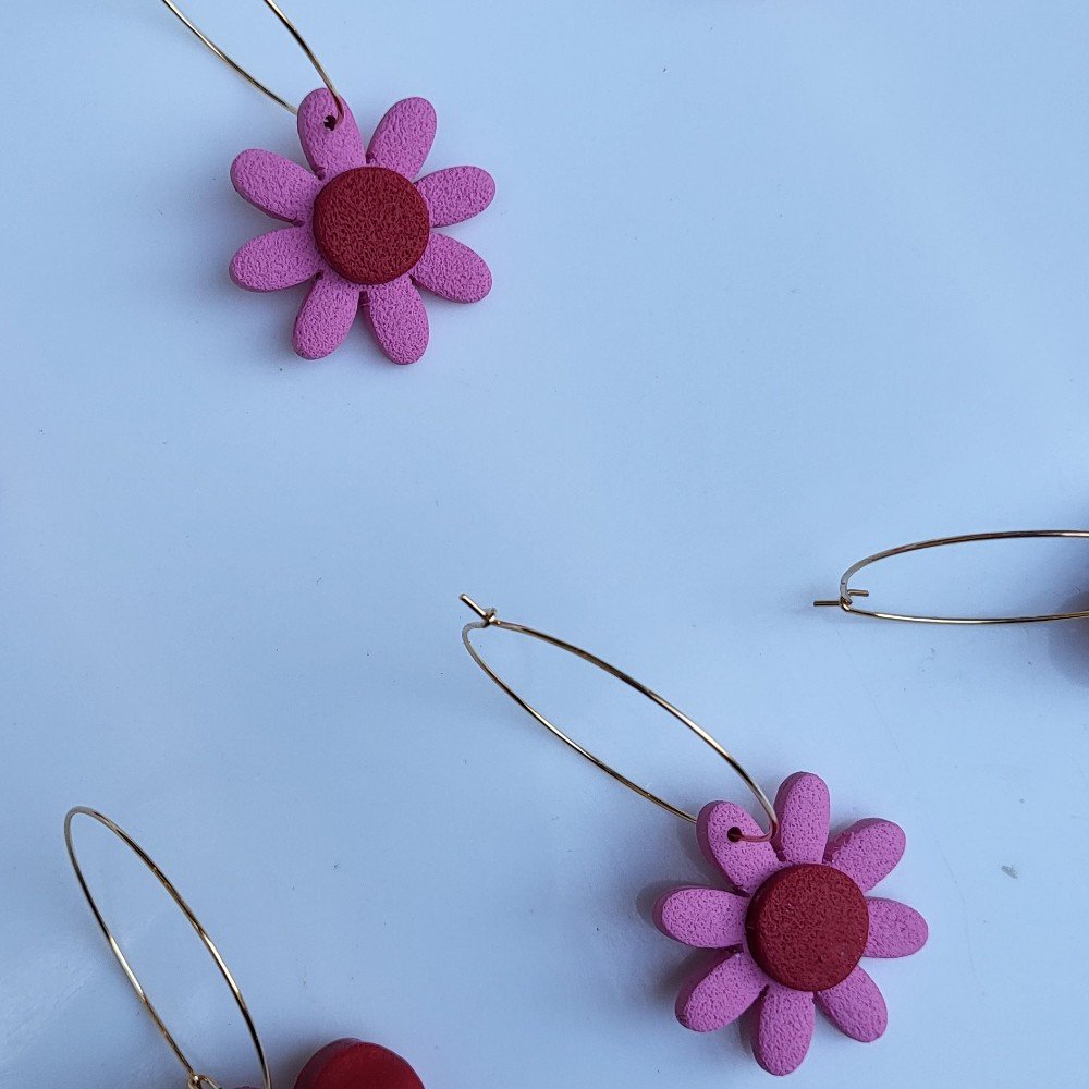 The Floral Hoops 
Clay Earrings
