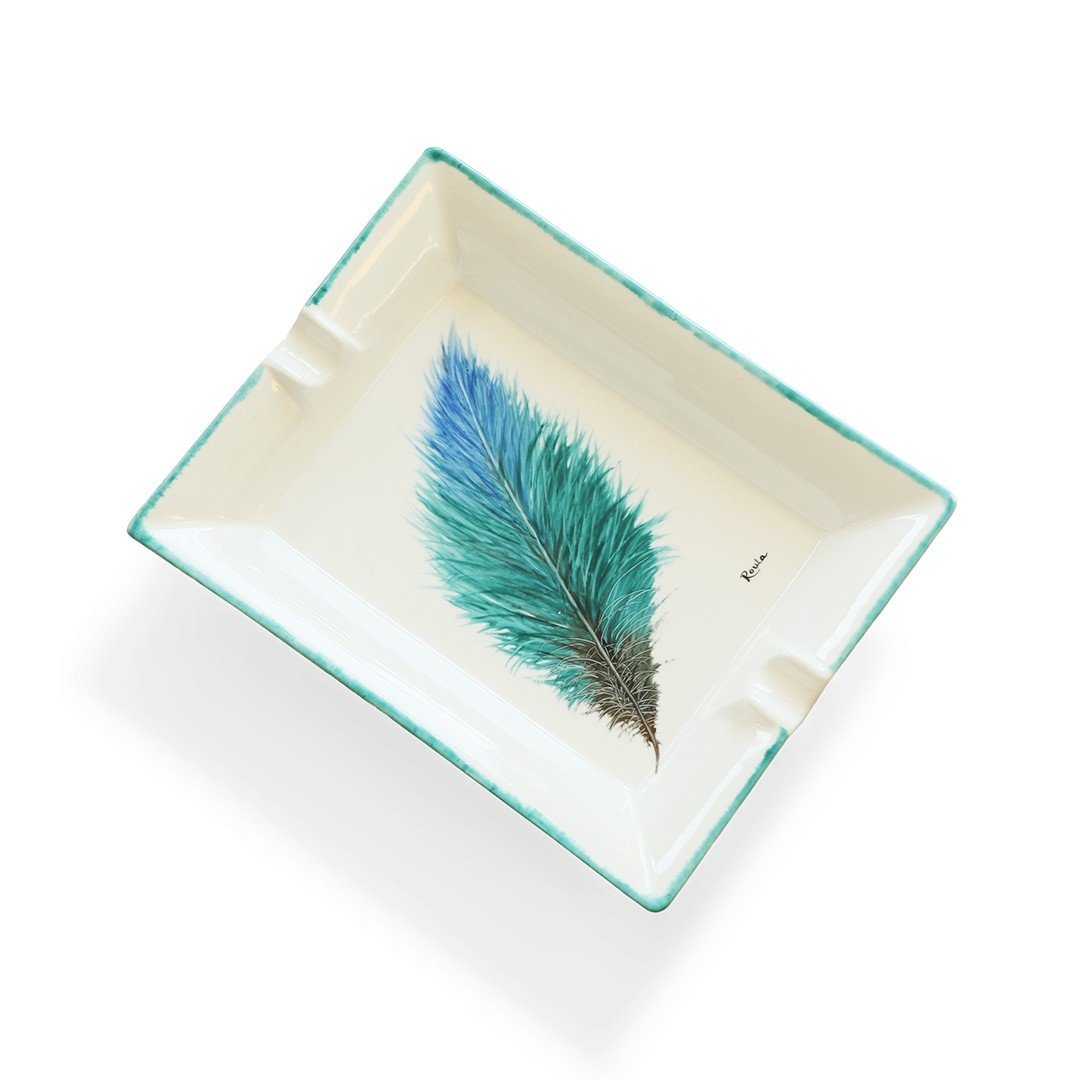 Porcelain Ashtray: 
Blue Feather