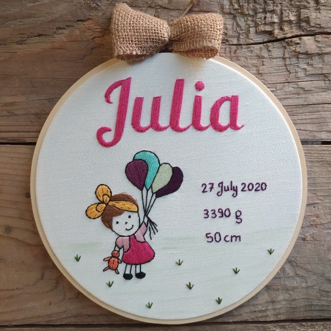 Customizable Balloon Girl Embroidered Hoop