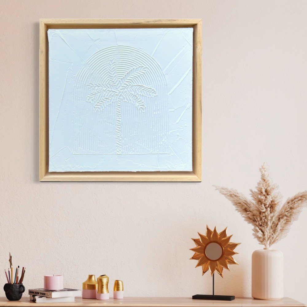 Framed Textured Palm 
Wall Art in White