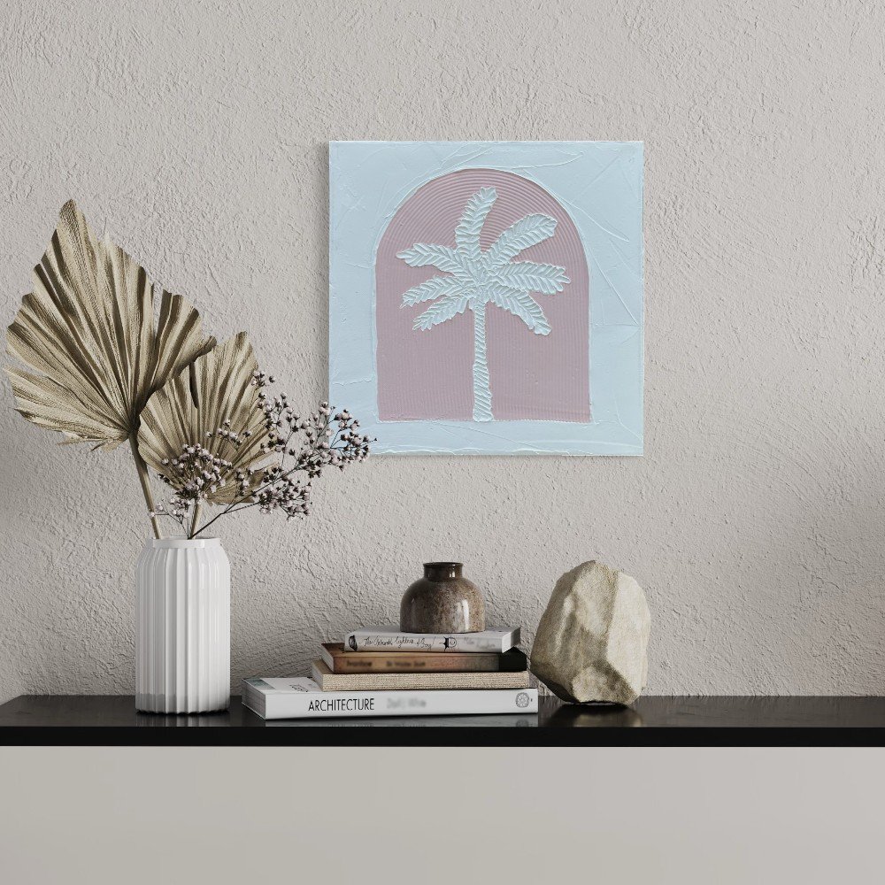 Textured Palm Wall 
Art in Powder Pink