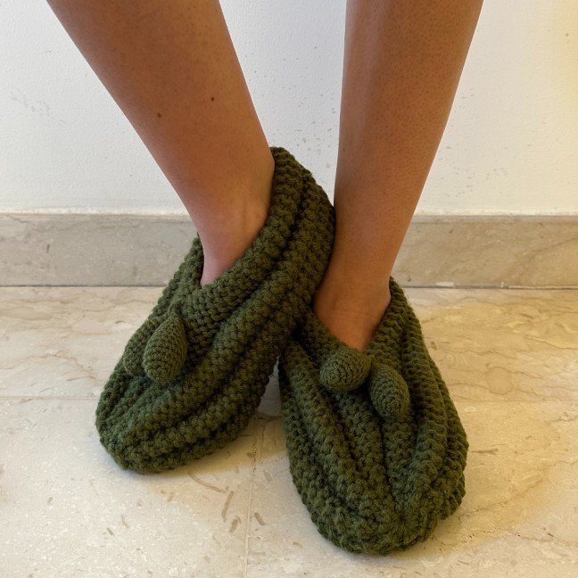 Olive Green 
Knitted Slippers