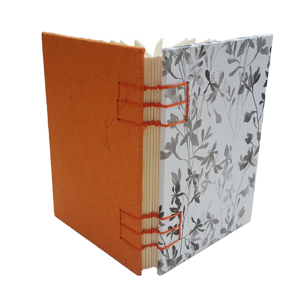 Small journal: orange and black cherry blossom pattern