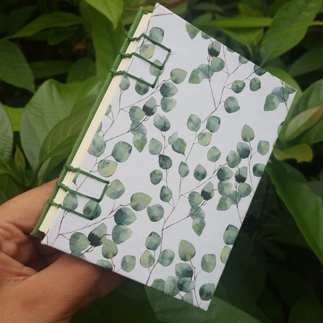 Small journal: green 
eucalyptus leaves pattern
