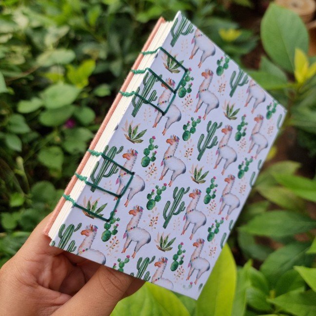 Small journal: coral 
lama and cactus pattern