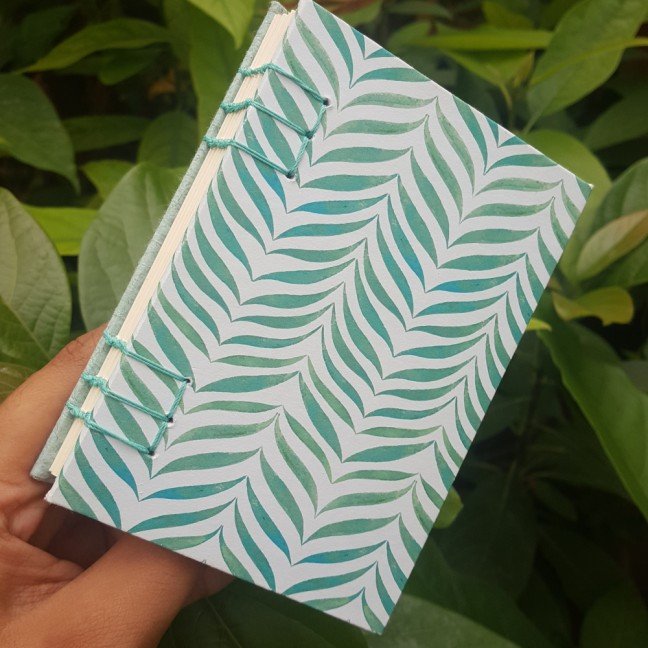 Small journal: cyan 
leaves pattern