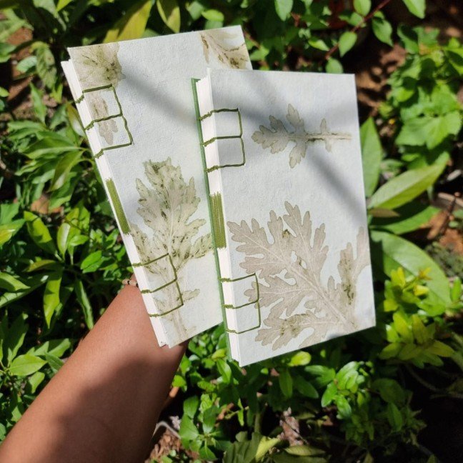 Journal: green leaf 
printed pattern