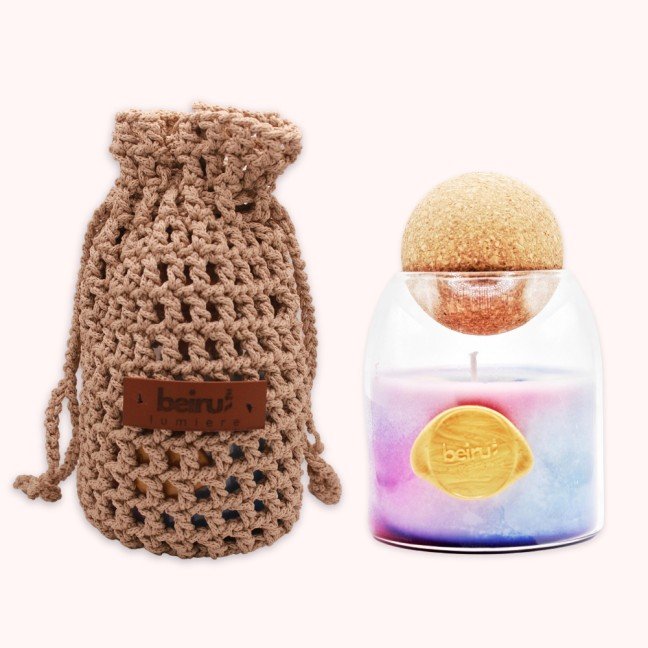 Glass Aromatic Soy Wax 
Candle with Crochet Pouch