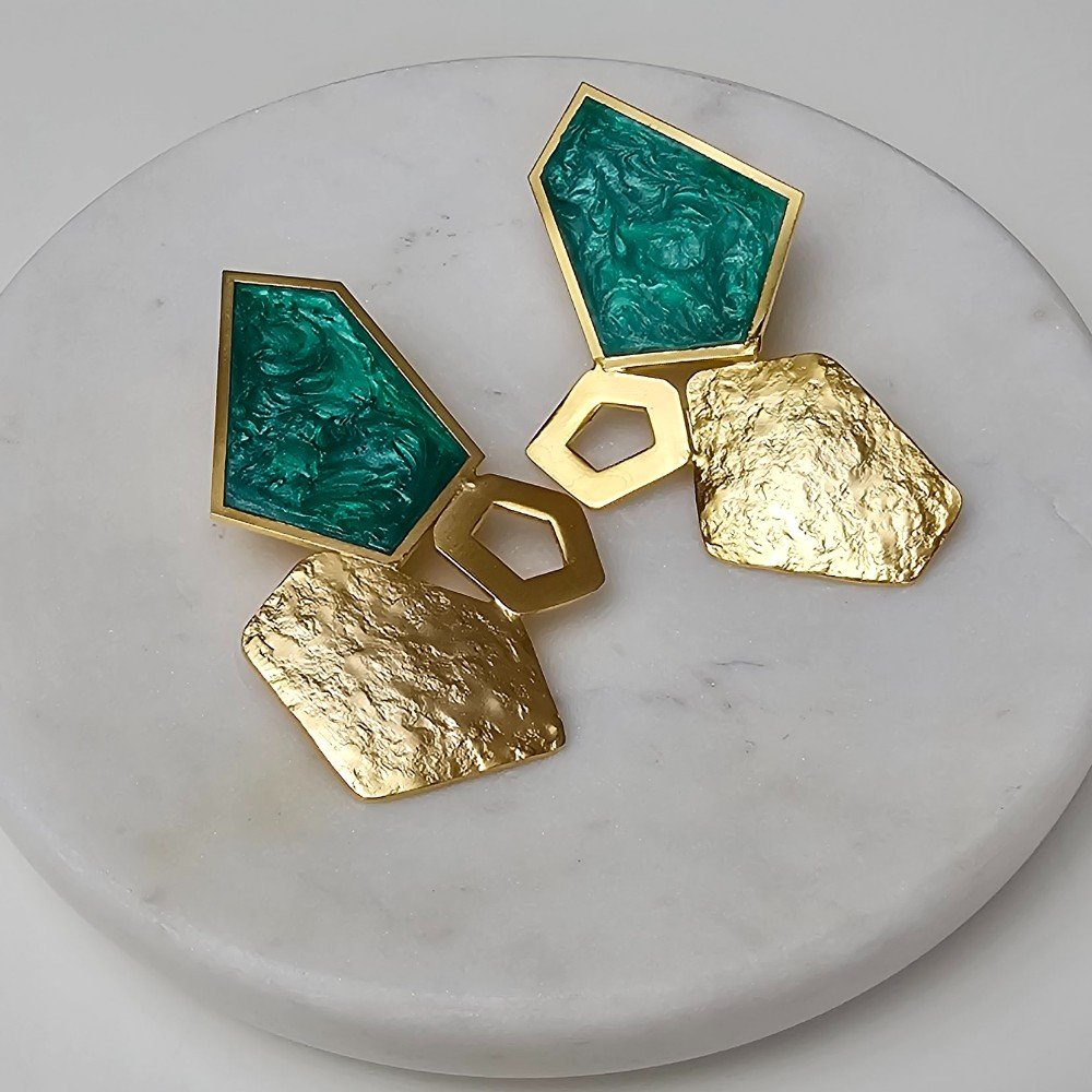 HexaChroma 
Green Earrings