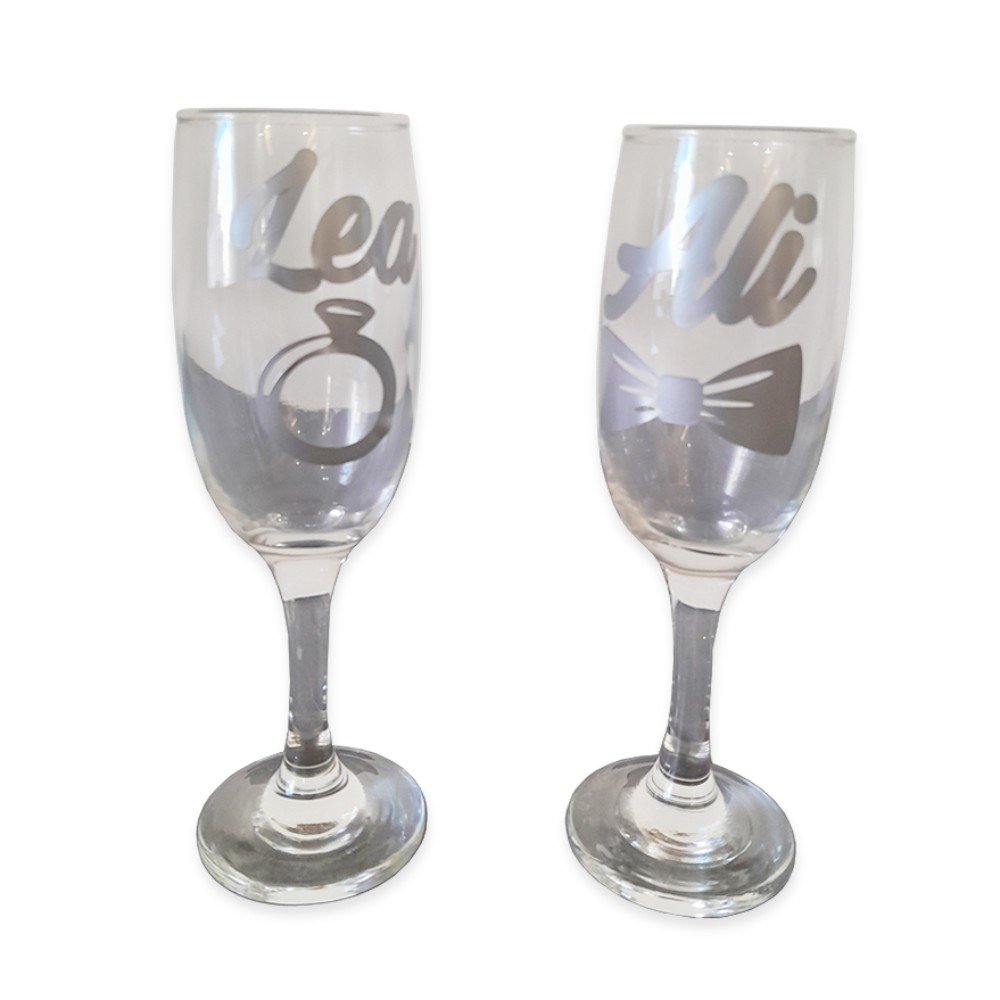 Personalized Bride & Groom Champagne Glasses