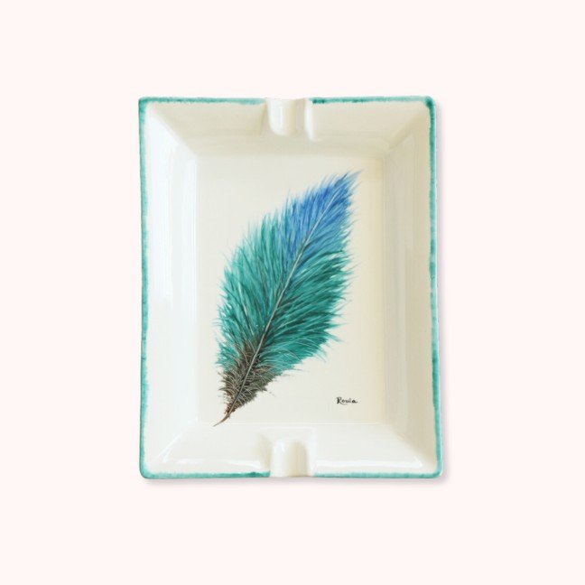 Porcelain Ashtray: 
Blue Feather