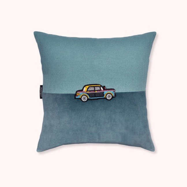 Embroidered cedar canvas & velvet vintage car cushion