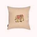 Embroidered beige velvet elephant cushion cover