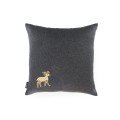 Embroidered grey wool reindeer cushion cover