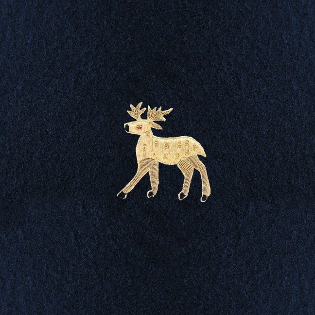 Embroidered black wool reindeer cushion