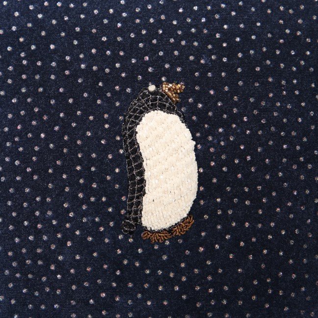 Embroidered glitter polka velvet penguin cushion