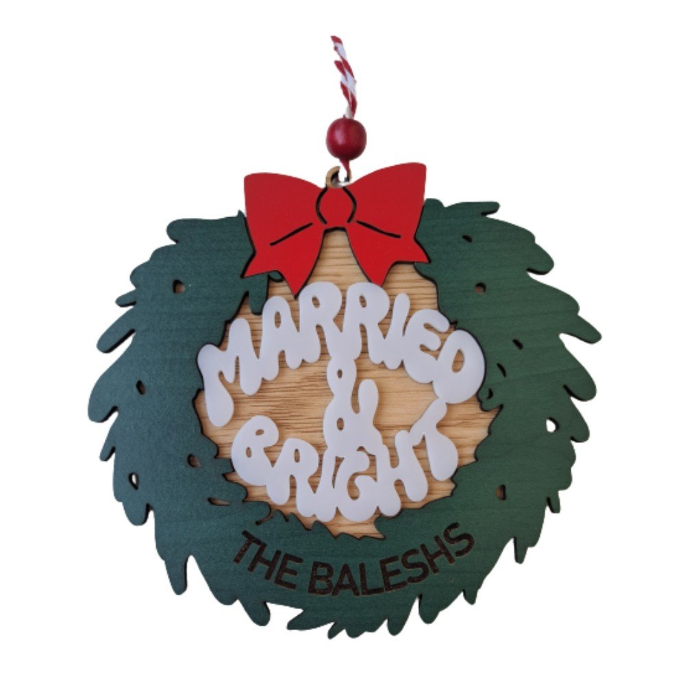 Custom Married & Bright Christmas Ornament