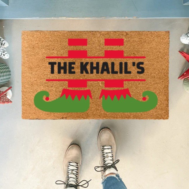 Customizable Holiday Colored Doormat: Family Name