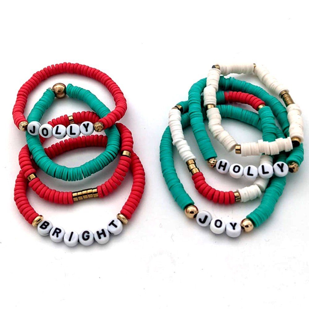 Set of 8 Joy 
Christmas Bracelets
